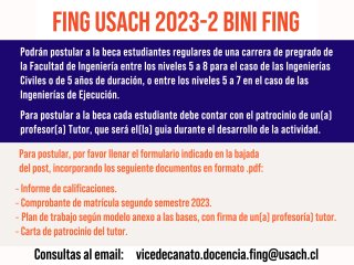 BECA INICIACIÓN A LA INVESTIGACIÓN FING USACH 2023-2 BINI FING